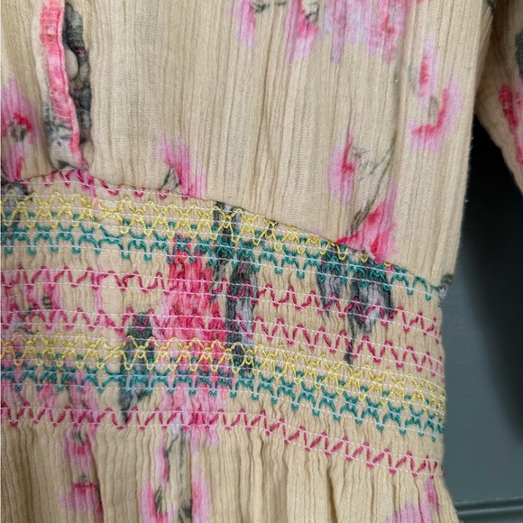 LoveShackFancy Yellow Midi Dress with Pink Floral Print - Picture 2 of 2